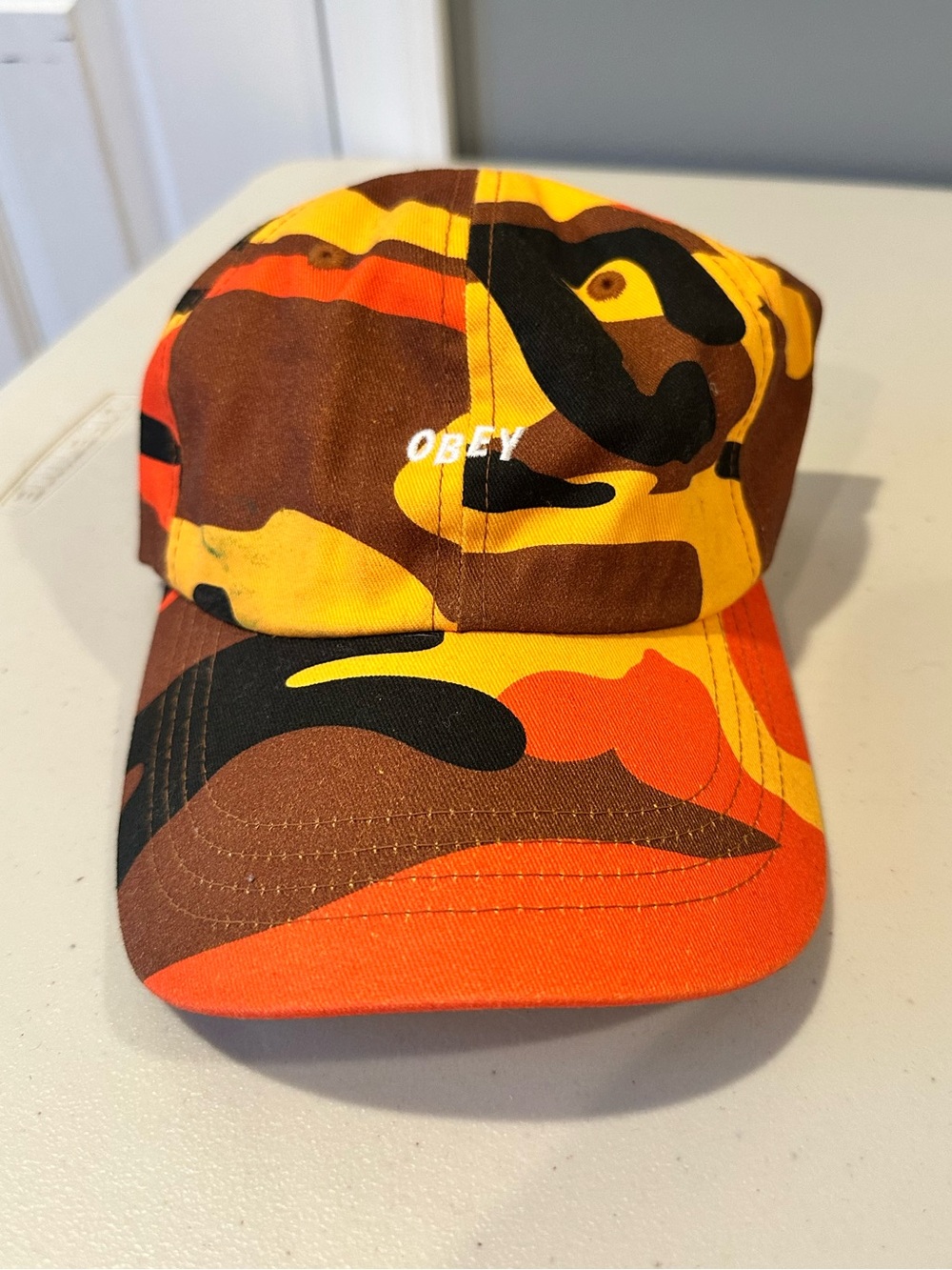 OBEY Strapback Cap Hat in Orange Camo